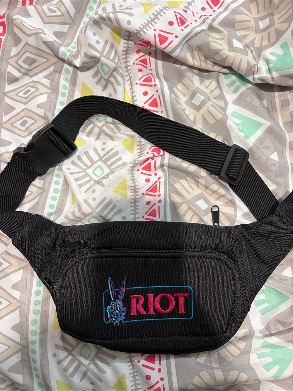 Riot Embroidered Black Waist Bag — Hands-Free Belt Bag